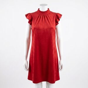 NEW VOY suede ruffle sleeve dress in rust